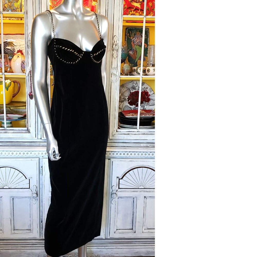 Vintage Betsey Johnson Dress LUXE 90s RUNWAY Black Velvet Midi Slip Size Large - Picture 7 of 15